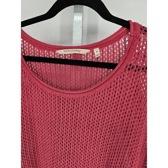 Soft Surrounding Women's Pink Linen-Cotton Open Knit Dolman Poncho Top Size M - Picture 2 of 4